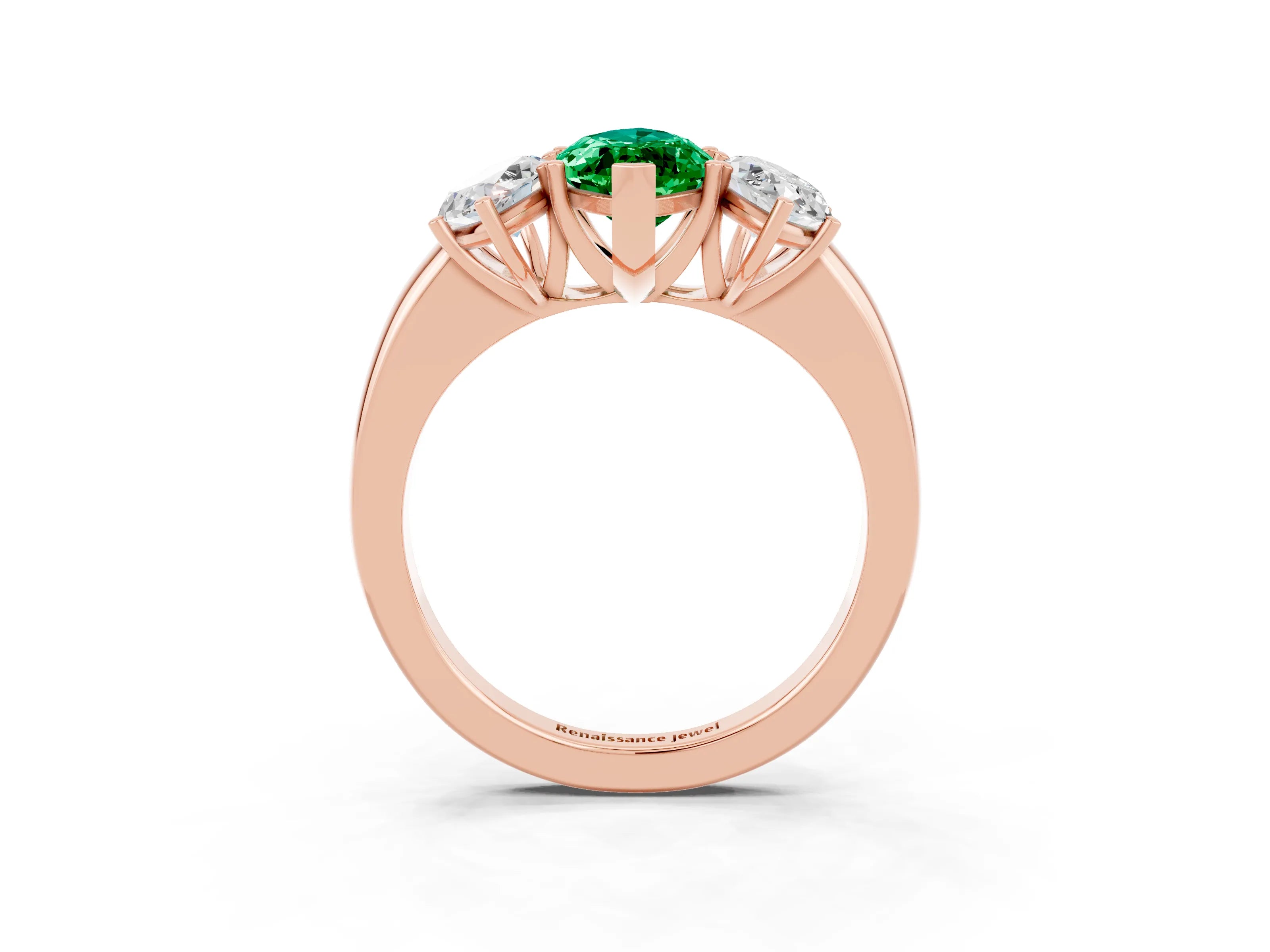 Rose gold Marquise Cut Emerald Three-Stone Ring with Four-Prong Setting and Classic Band_3
