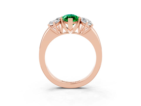 Rose gold Marquise Cut Emerald Three-Stone Ring with Four-Prong Setting and Classic Band_3
