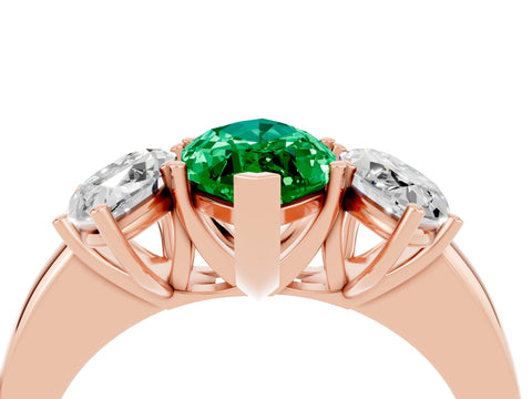 Rose gold Marquise Cut Emerald Three-Stone Ring with Four-Prong Setting and Classic Band_4