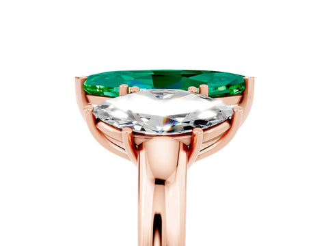 Rose gold Marquise Cut Emerald Three-Stone Ring with Four-Prong Setting and Classic Band_5