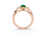 Rose gold Marquise Cut Emerald Three-Stone Ring with Pavé Split Shank and Four-Prong Setting_15