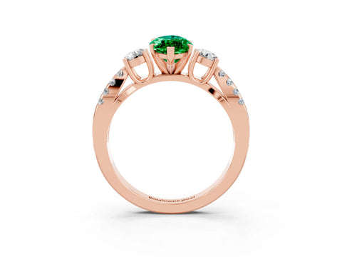 Rose gold Marquise Cut Emerald Three-Stone Ring with Pavé Split Shank and Four-Prong Setting_15
