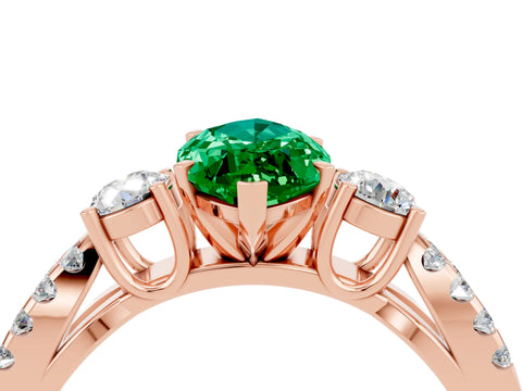 Rose gold Marquise Cut Emerald Three-Stone Ring with Pavé Split Shank and Four-Prong Setting_16