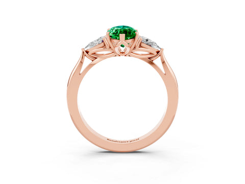 Rose gold Marquise Cut Emerald Three-Stone Ring with Pear Side Stones and Four-Prong Setting_15