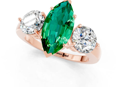 Rose gold Marquise Cut Emerald Three-Stone Ring with Prong Setting and Classic Band_1