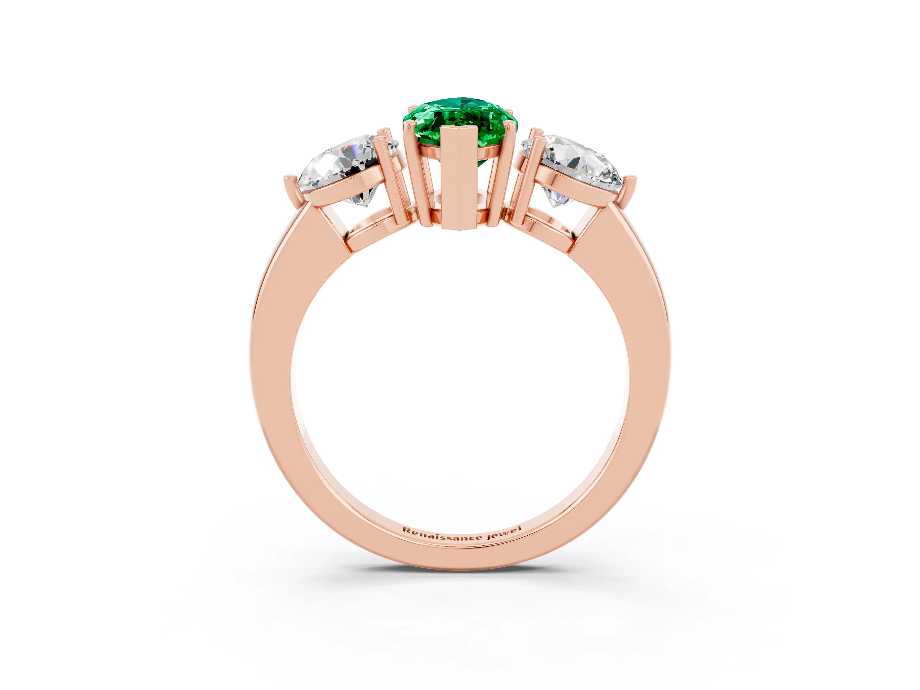 Rose gold Marquise Cut Emerald Three-Stone Ring with Prong Setting and Classic Band_3