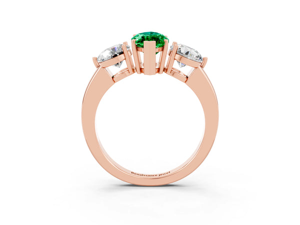Rose gold Marquise Cut Emerald Three-Stone Ring with Prong Setting and Classic Band