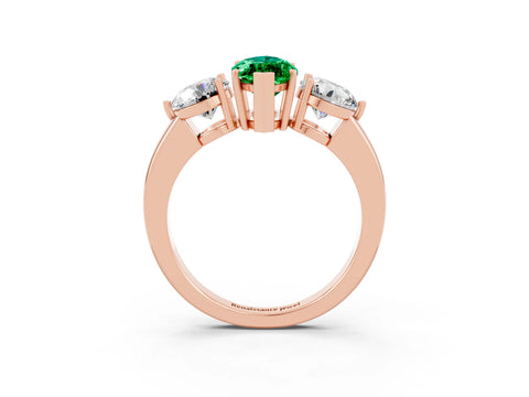 Rose gold Marquise Cut Emerald Three-Stone Ring with Prong Setting and Classic Band_3