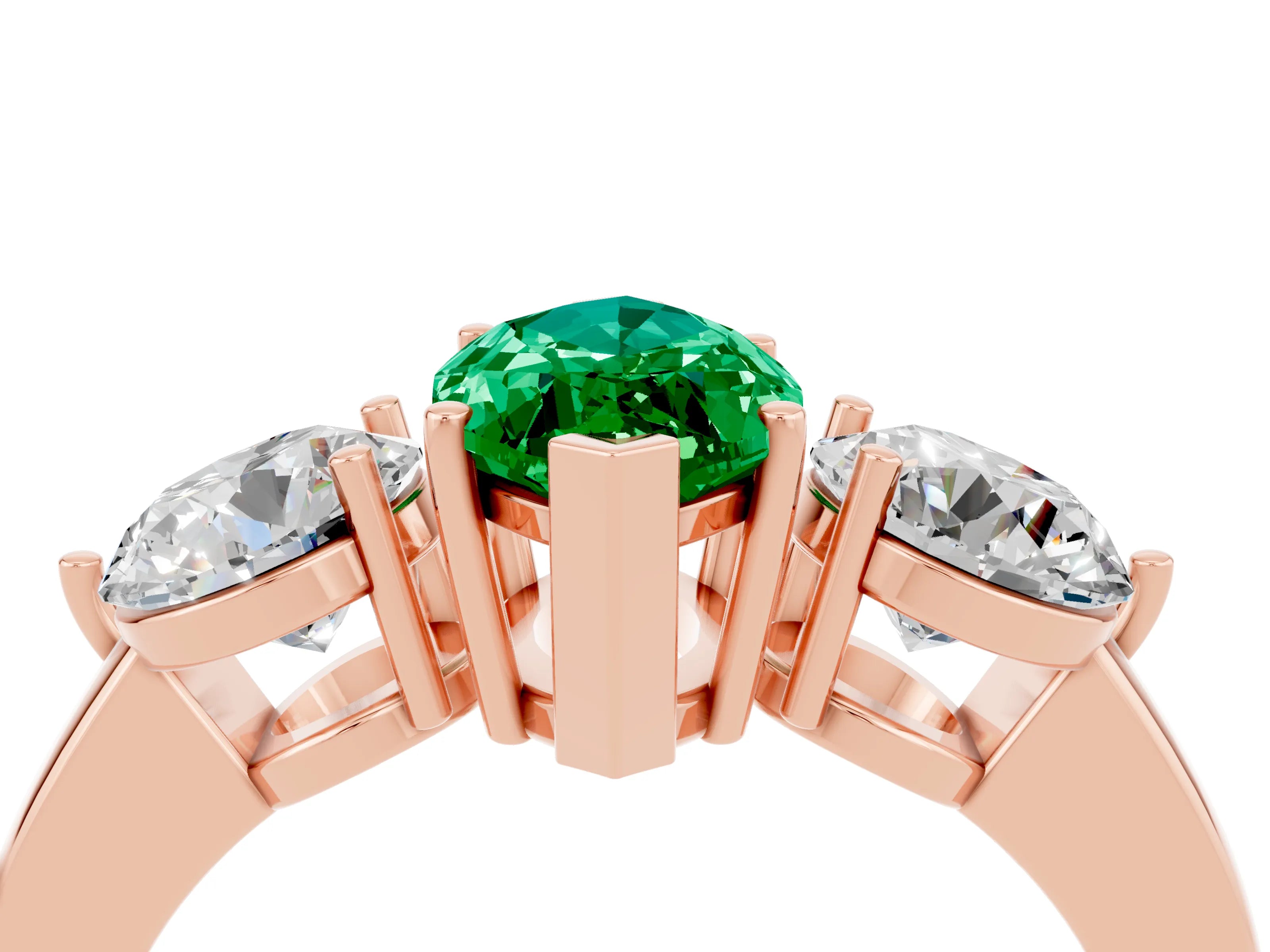 Rose gold Marquise Cut Emerald Three-Stone Ring with Prong Setting and Classic Band_4