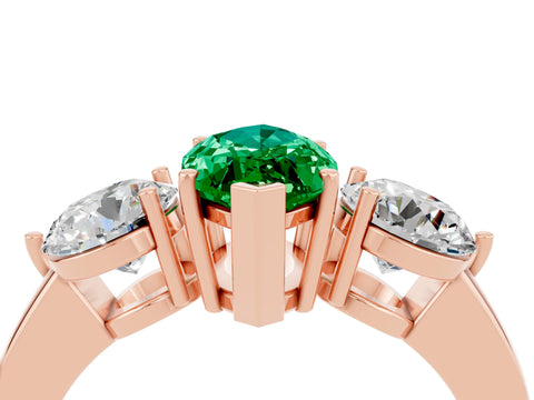 Rose gold Marquise Cut Emerald Three-Stone Ring with Prong Setting and Classic Band_4