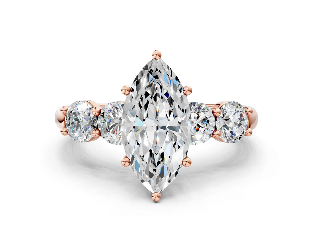 Rose gold Marquise Cut Five-Stone Prong Set Diamond Ring with Classic Band_45