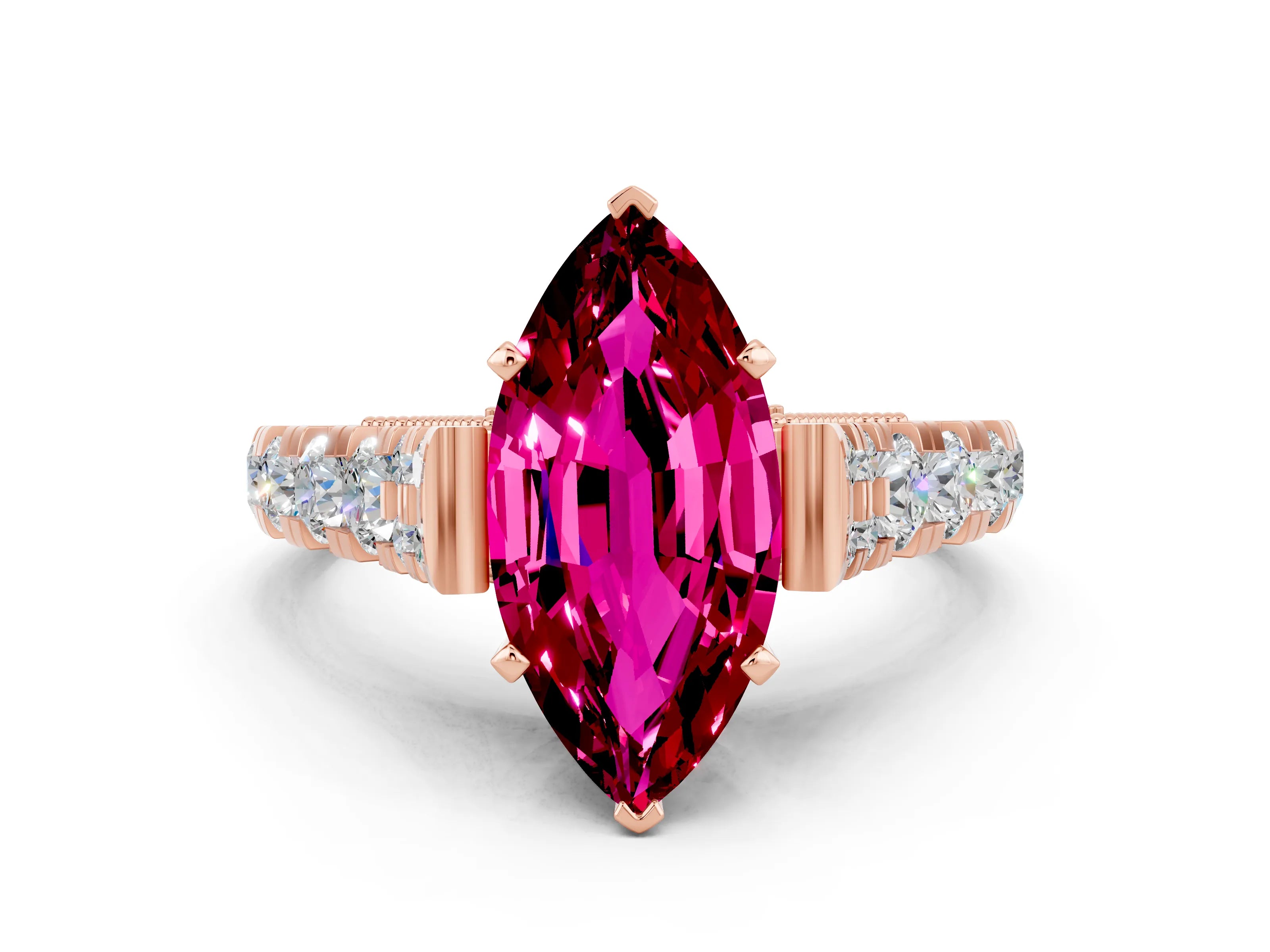 Rose gold Marquise Cut Garnet Classic Solitaire Ring with Pavé Band and Four-Prong Setting