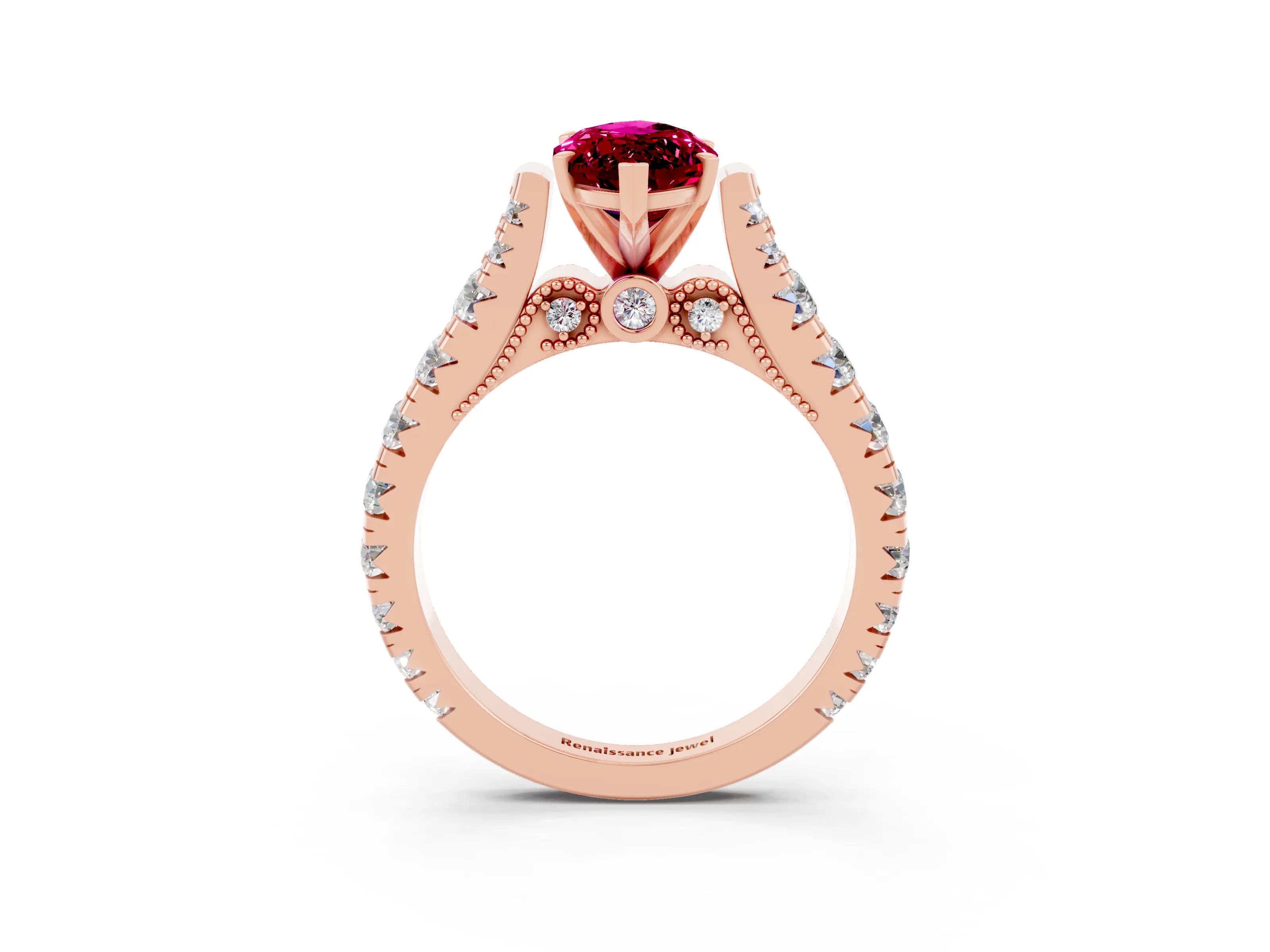 Rose gold Marquise Cut Garnet Classic Solitaire Ring with Pavé Band and Four-Prong Setting_3