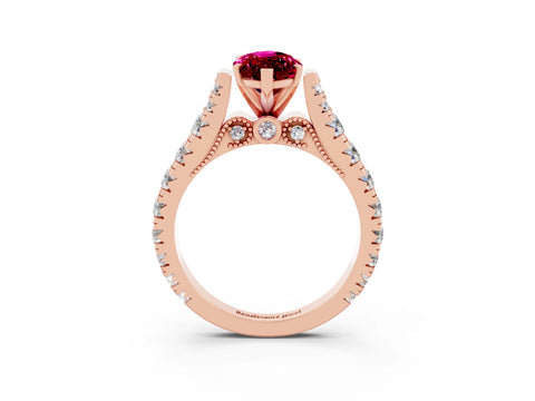 Rose gold Marquise Cut Garnet Classic Solitaire Ring with Pavé Band and Four-Prong Setting_3