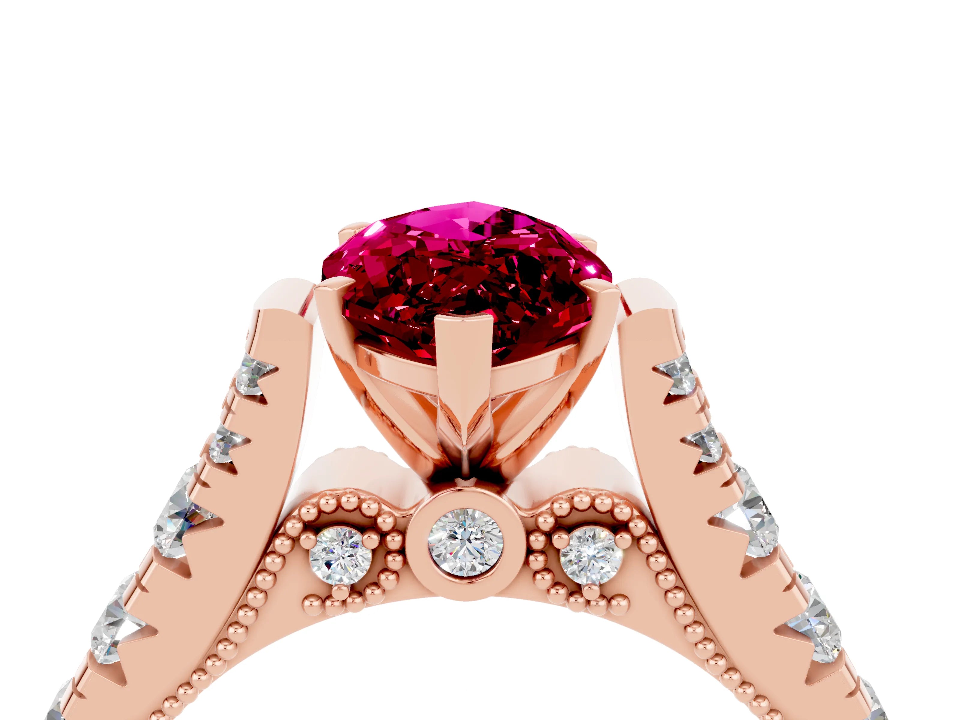 Rose gold Marquise Cut Garnet Classic Solitaire Ring with Pavé Band and Four-Prong Setting_4
