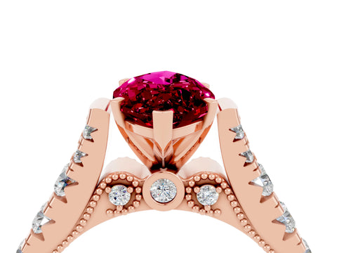 Rose gold Marquise Cut Garnet Classic Solitaire Ring with Pavé Band and Four-Prong Setting_4