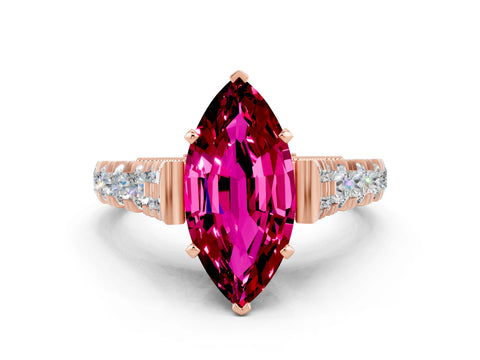 Rose gold Marquise Cut Garnet Classic Solitaire Ring with Pavé Band and Four-Prong Setting