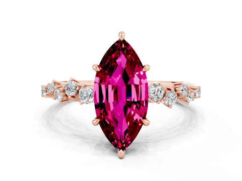 Rose gold Marquise Cut Garnet Cluster Side Stone Solitaire Ring with Prong Setting_24