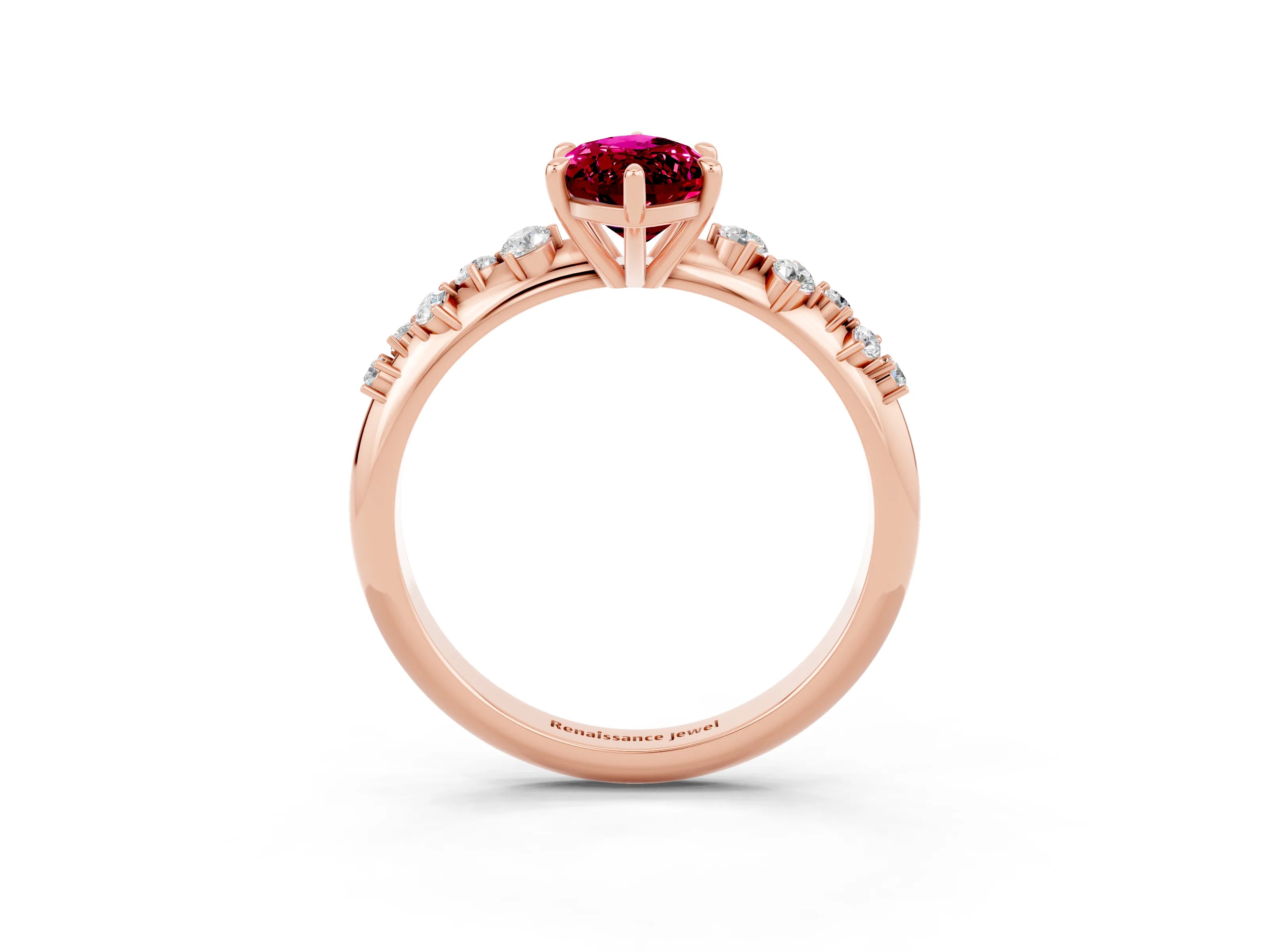 Rose gold Marquise Cut Garnet Cluster Side Stone Solitaire Ring with Prong Setting_27