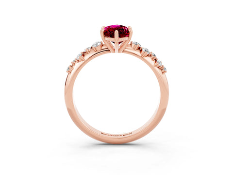 Rose gold Marquise Cut Garnet Cluster Side Stone Solitaire Ring with Prong Setting_27