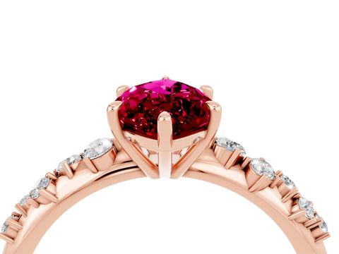 Rose gold Marquise Cut Garnet Cluster Side Stone Solitaire Ring with Prong Setting_28