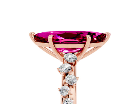 Rose gold Marquise Cut Garnet Cluster Side Stone Solitaire Ring with Prong Setting_29