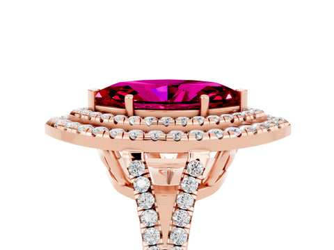 Rose gold Marquise Cut Garnet Double Halo Ring with Pavé Band and Prong Setting_17