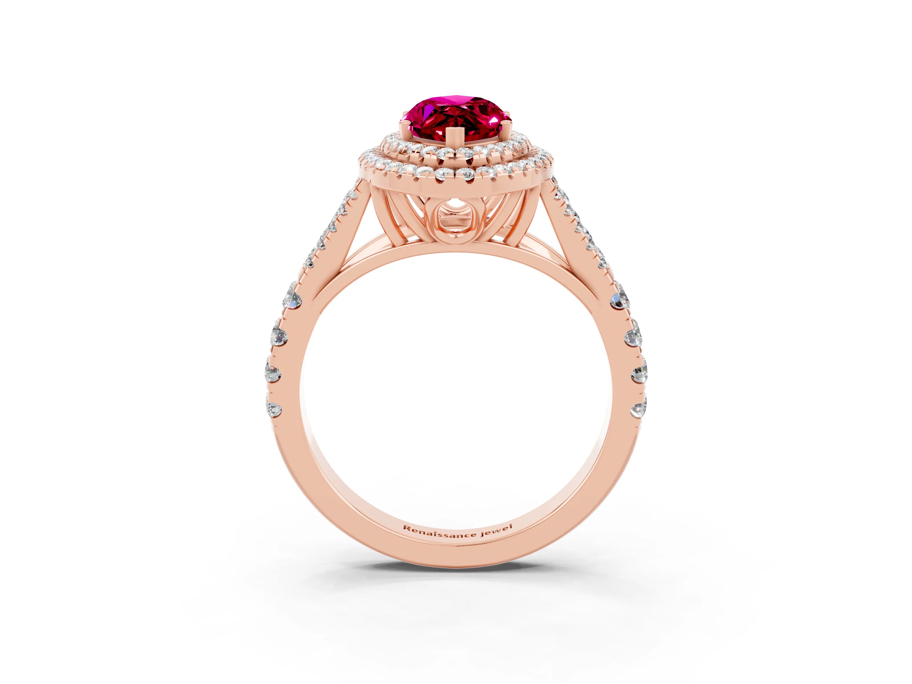 Rose gold Marquise Cut Garnet Double Halo Ring with Split Shank and Prong Setting_15