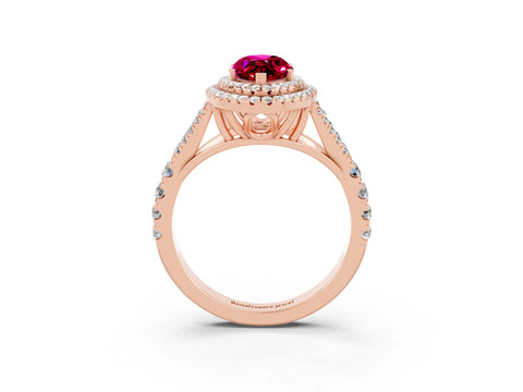 Rose gold Marquise Cut Garnet Double Halo Ring with Split Shank and Prong Setting_15
