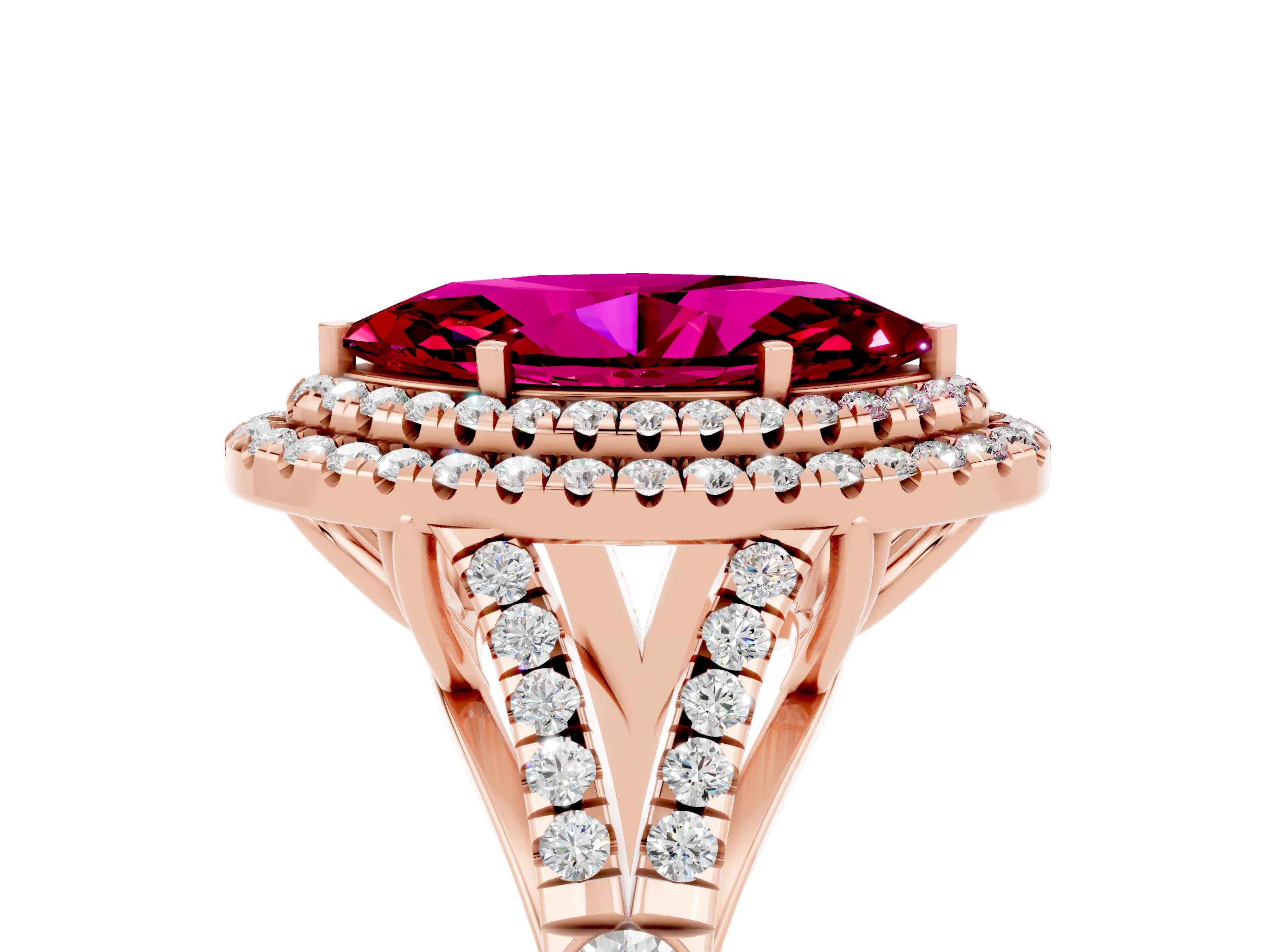 Rose gold Marquise Cut Garnet Double Halo Ring with Split Shank and Prong Setting_17