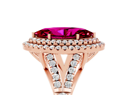 Rose gold Marquise Cut Garnet Double Halo Ring with Split Shank and Prong Setting_17
