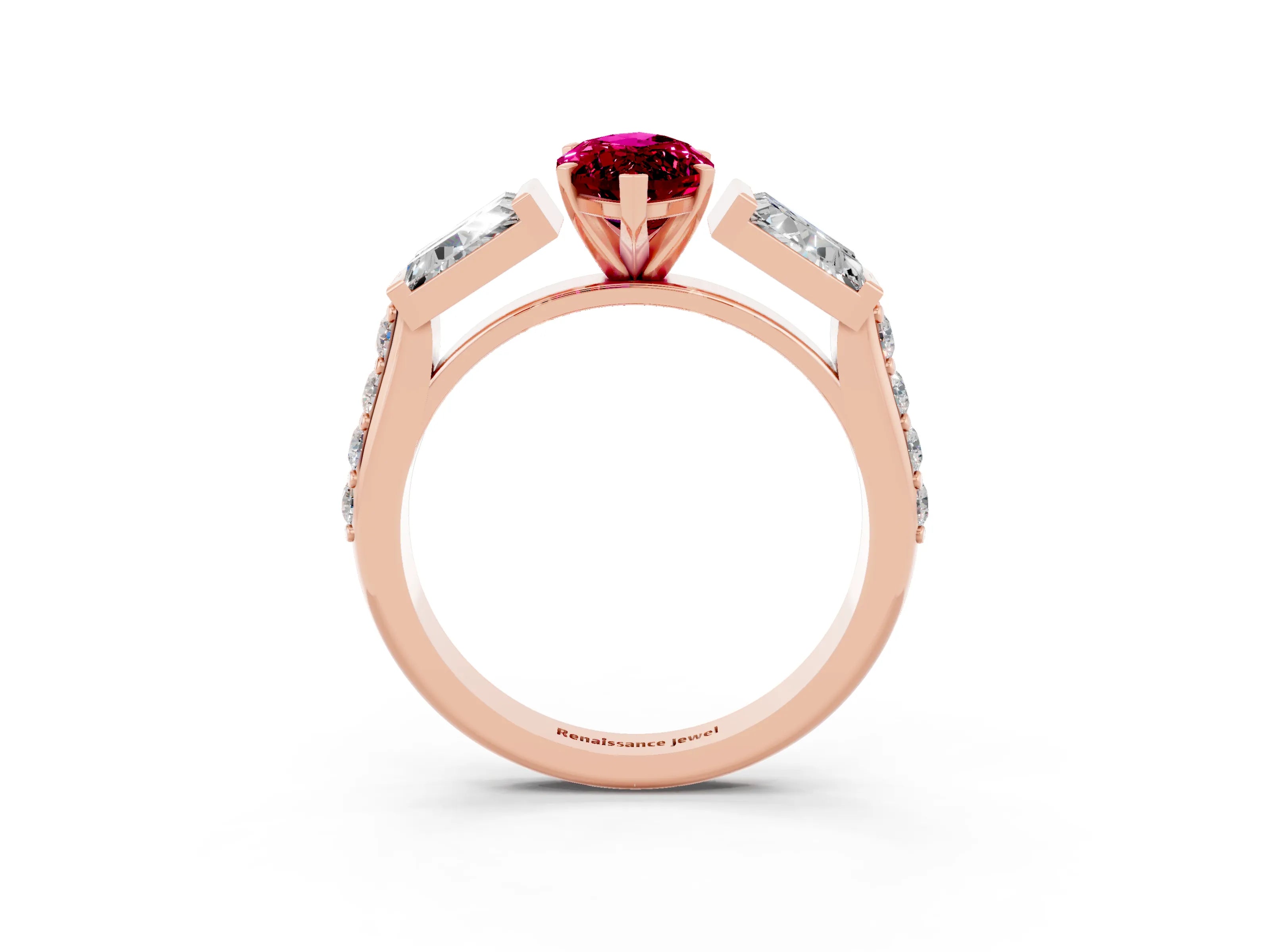 Rose gold Marquise Cut Garnet Engagement Ring with Baguette Side Stones and Channel Set Band_3