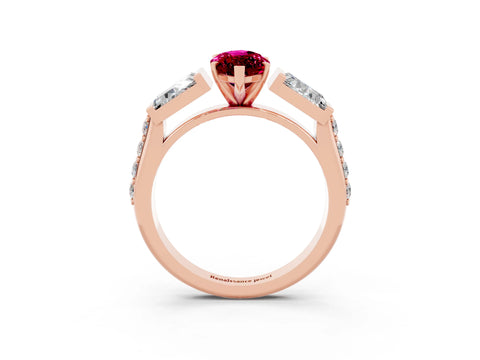 Rose gold Marquise Cut Garnet Engagement Ring with Baguette Side Stones and Channel Set Band_3