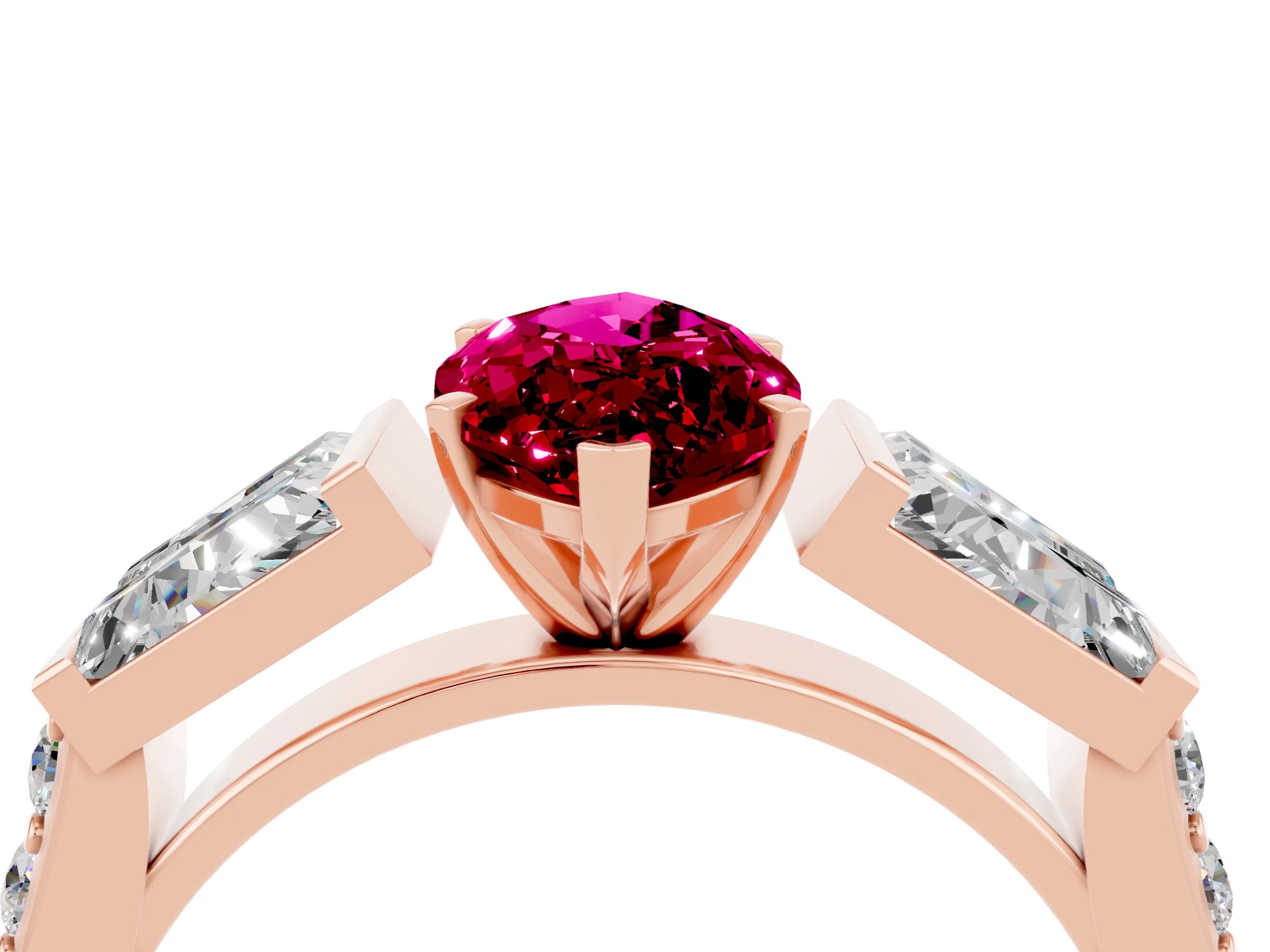Rose gold Marquise Cut Garnet Engagement Ring with Baguette Side Stones and Channel Set Band_4