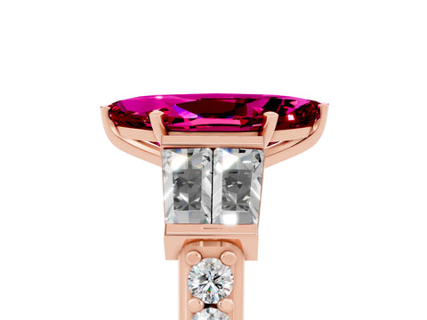 Rose gold Marquise Cut Garnet Engagement Ring with Baguette Side Stones and Channel Set Band_5