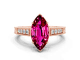 Rose gold Marquise Cut Garnet Engagement Ring with Milgrain Channel Set Band and Prong Setting