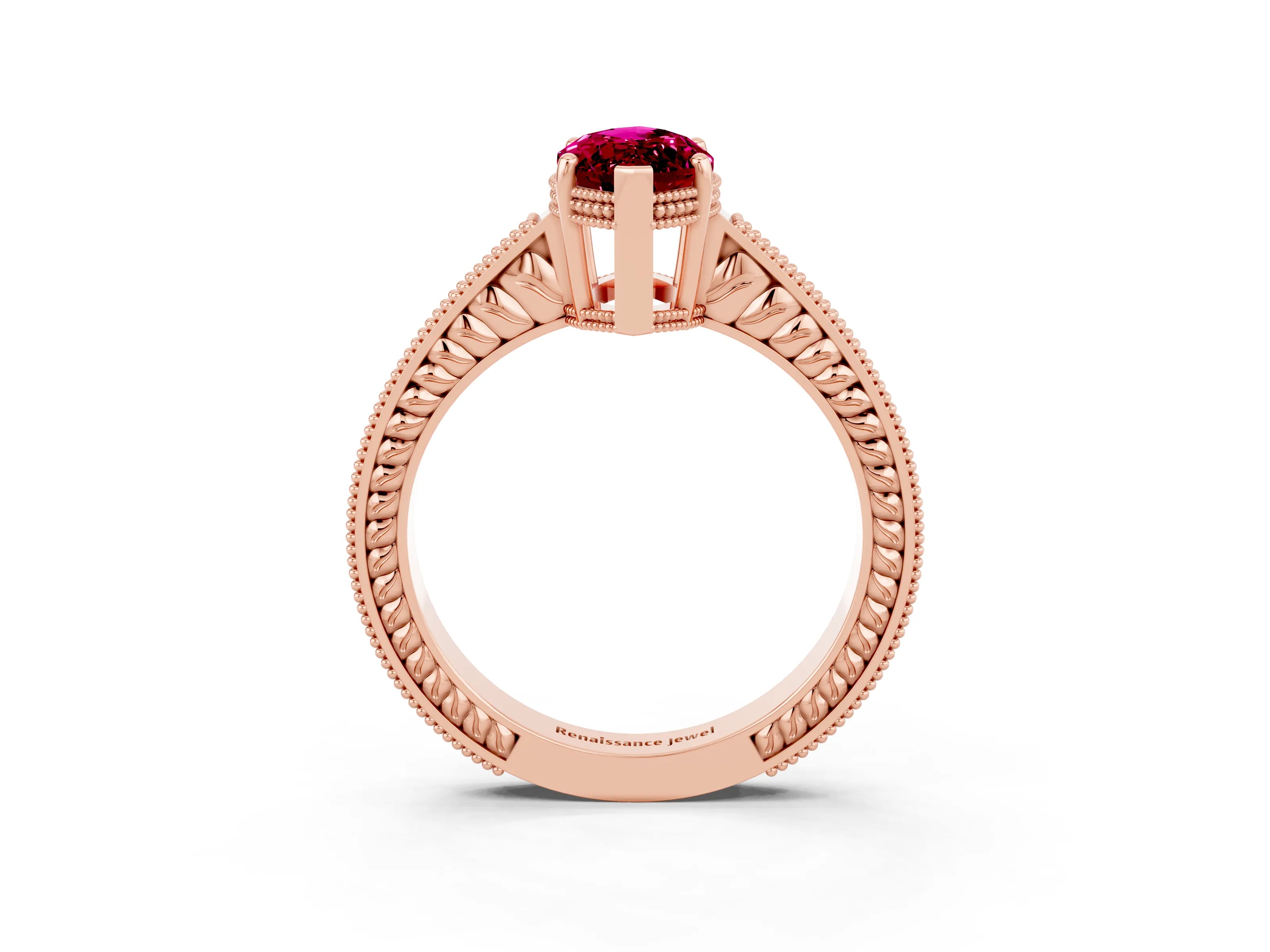 Rose gold Marquise Cut Garnet Engagement Ring with Milgrain Channel Set Band and Prong Setting_3