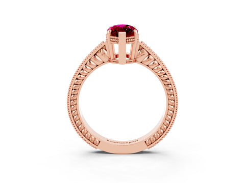 Rose gold Marquise Cut Garnet Engagement Ring with Milgrain Channel Set Band and Prong Setting_3