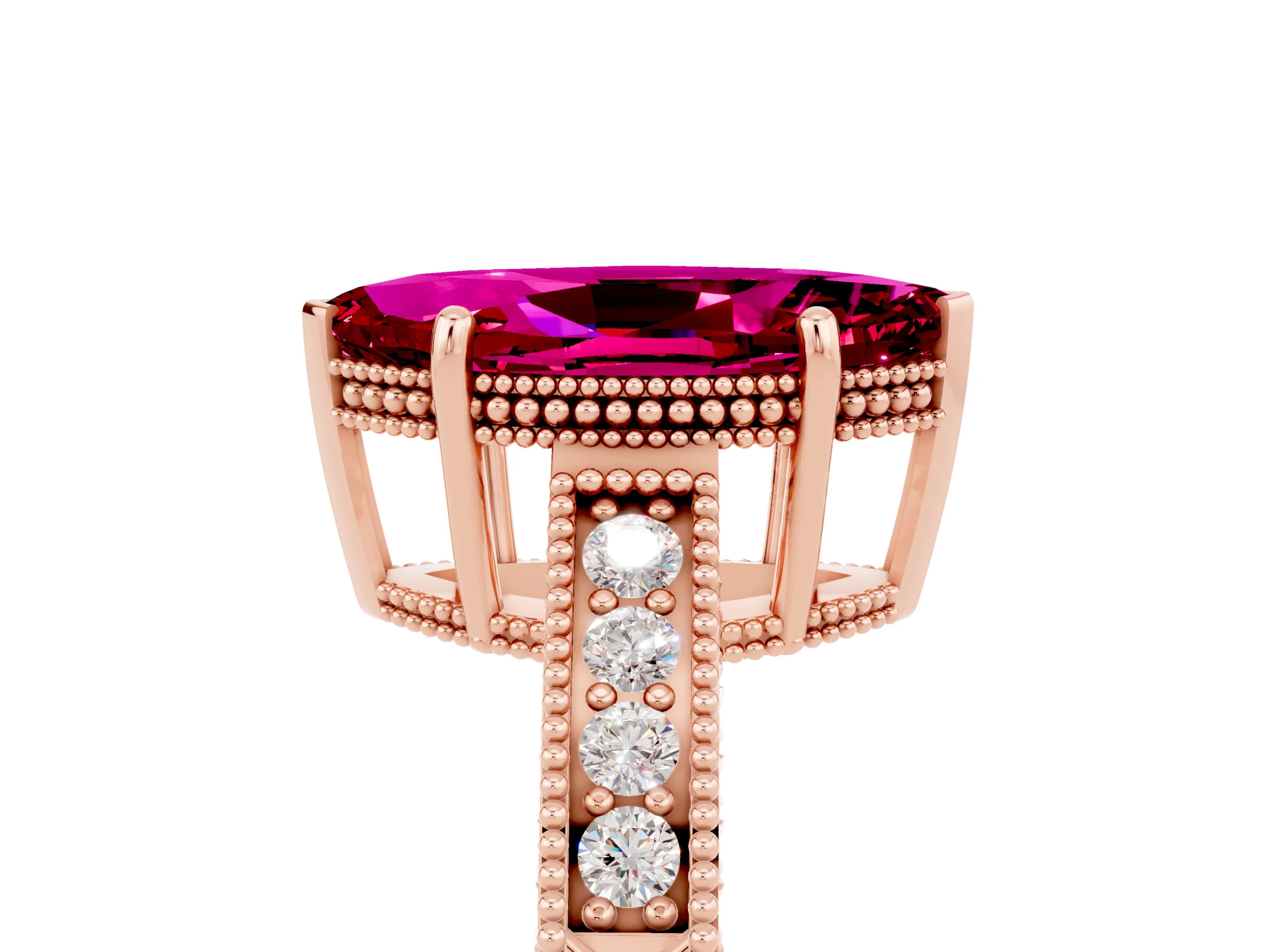 Rose gold Marquise Cut Garnet Engagement Ring with Milgrain Channel Set Band and Prong Setting_5
