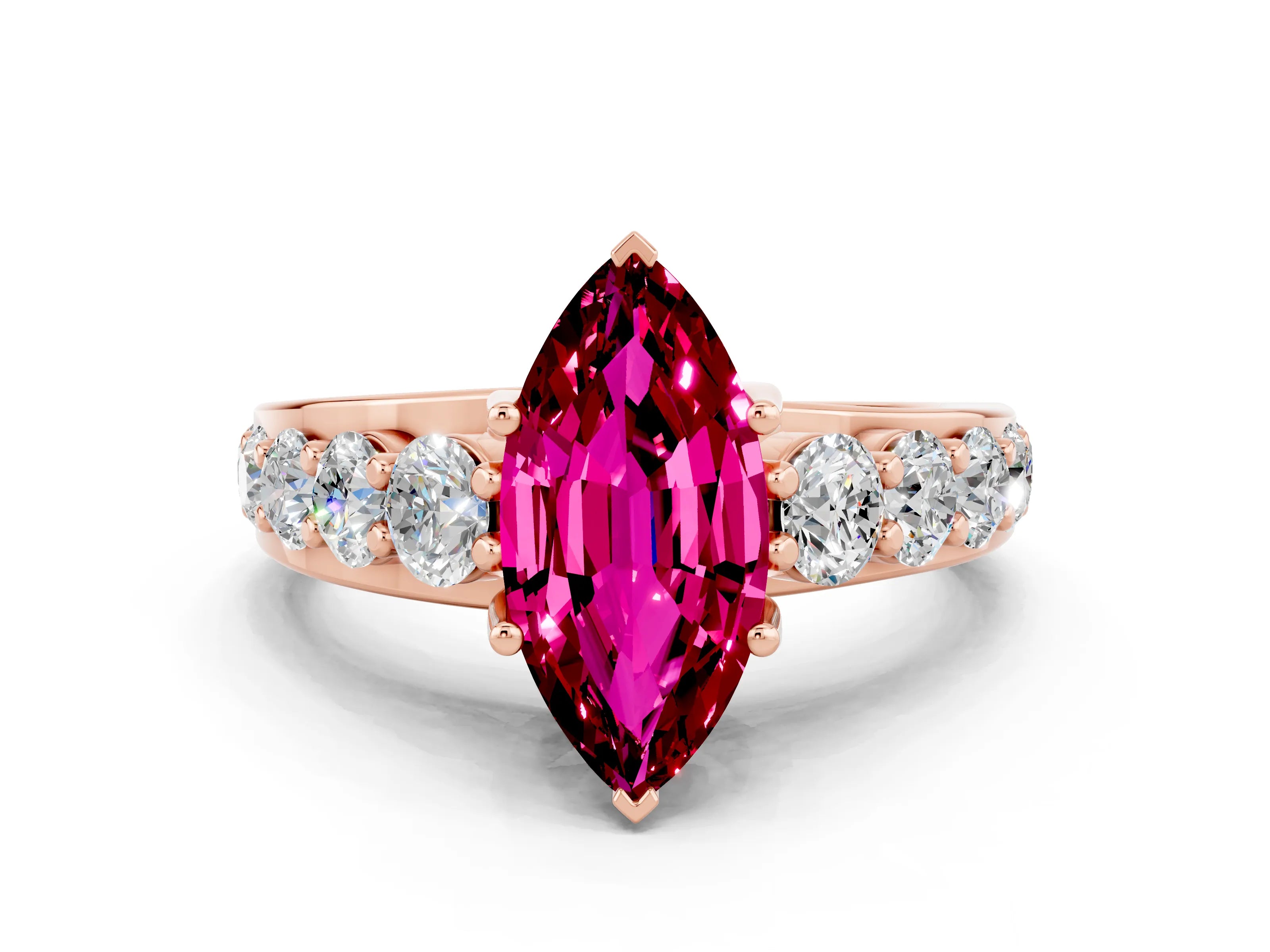 Rose gold Marquise Cut Garnet Engagement Ring with Pavé Band and Four-Prong Setting