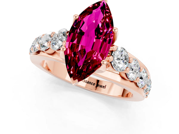 Rose gold Marquise Cut Garnet Engagement Ring with Pavé Band and Four-Prong Setting
