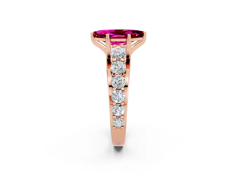 Rose gold Marquise Cut Garnet Engagement Ring with Pavé Band and Four-Prong Setting_2