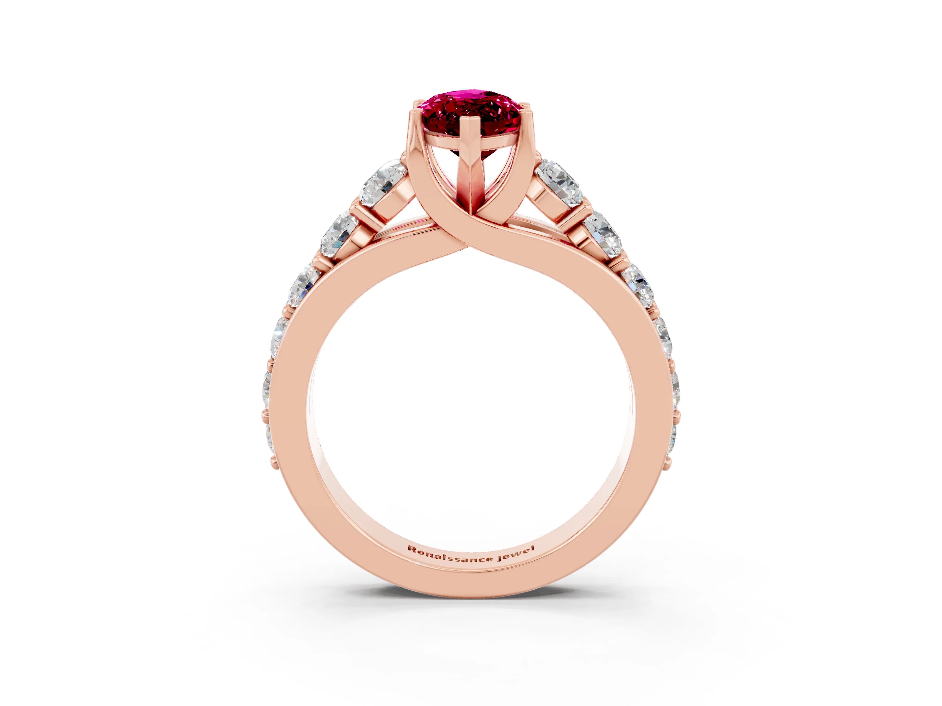 Rose gold Marquise Cut Garnet Engagement Ring with Pavé Band and Four-Prong Setting_3