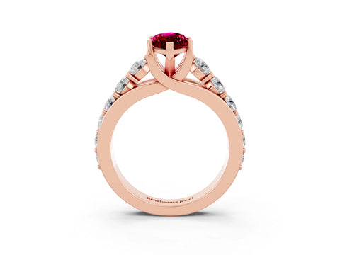 Rose gold Marquise Cut Garnet Engagement Ring with Pavé Band and Four-Prong Setting_3