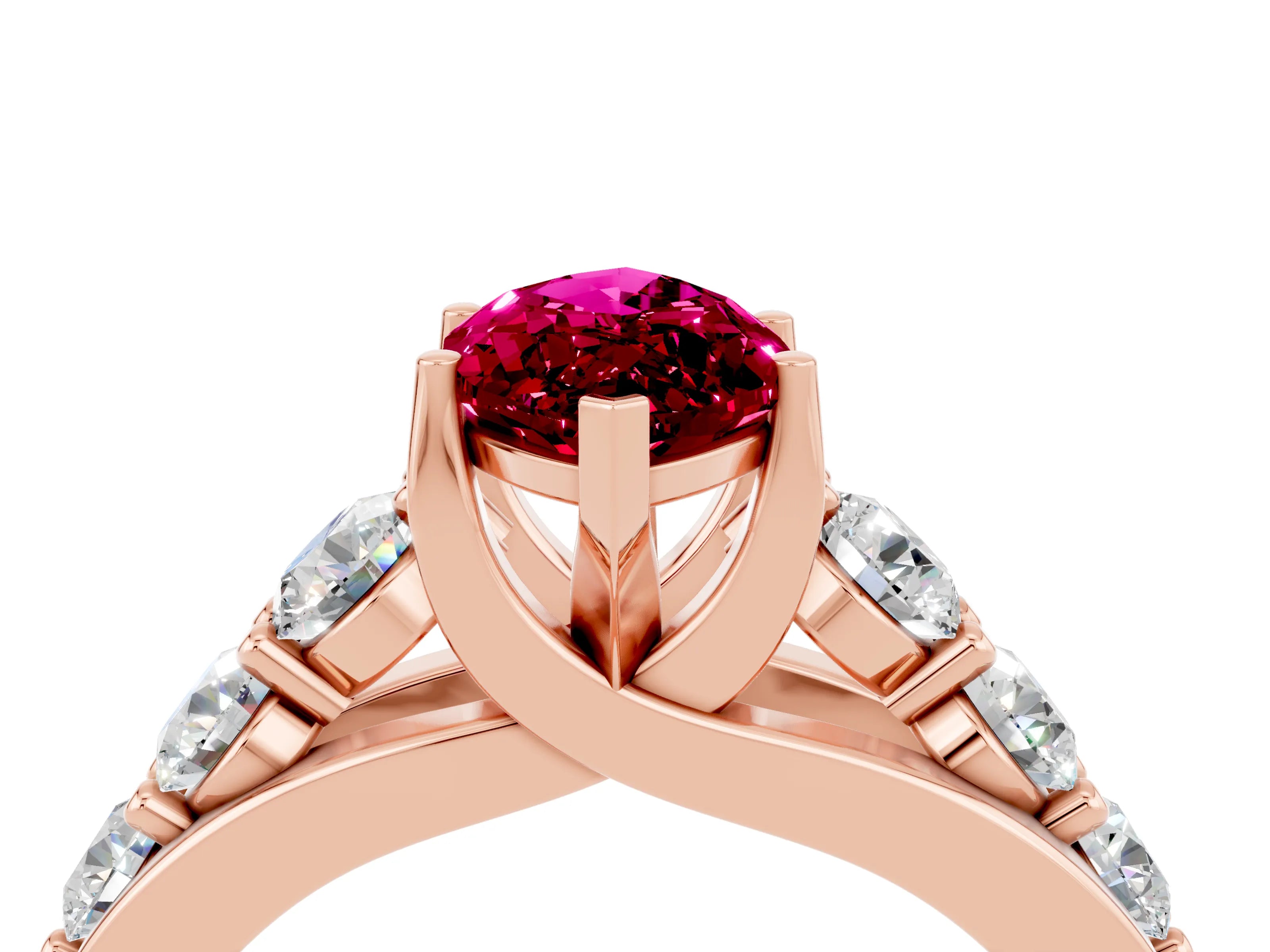 Rose gold Marquise Cut Garnet Engagement Ring with Pavé Band and Four-Prong Setting_4