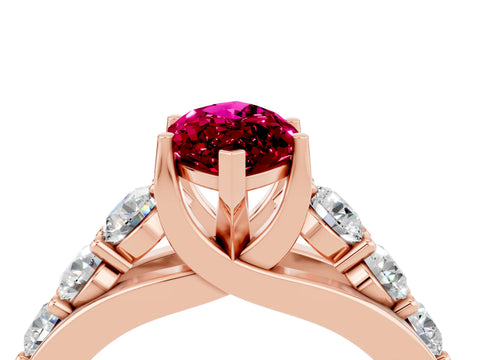 Rose gold Marquise Cut Garnet Engagement Ring with Pavé Band and Four-Prong Setting_4
