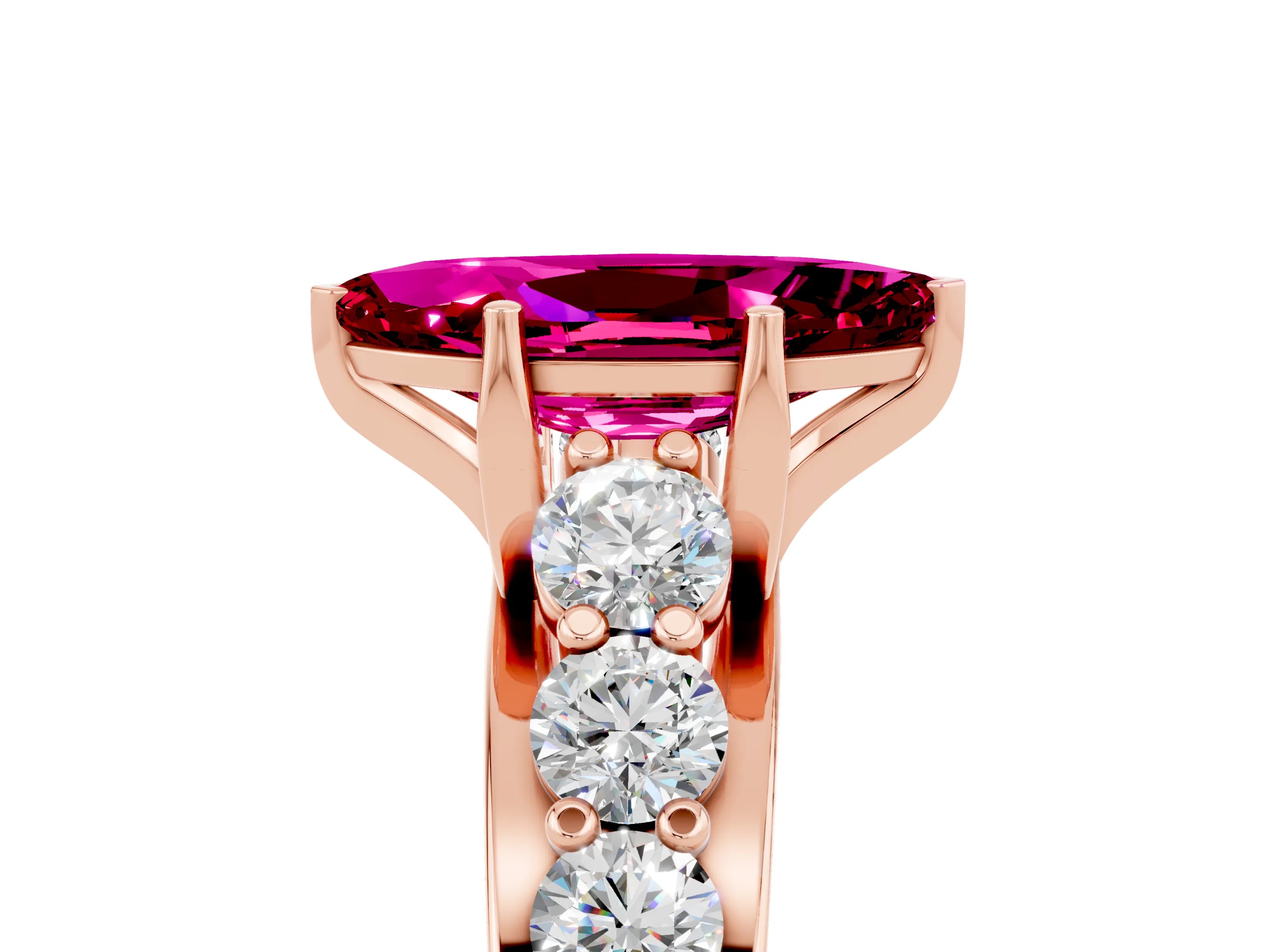 Rose gold Marquise Cut Garnet Engagement Ring with Pavé Band and Four-Prong Setting_5