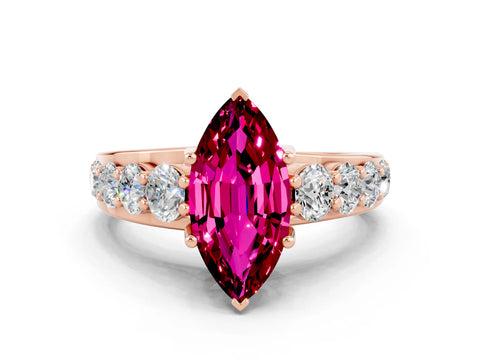 Rose gold Marquise Cut Garnet Engagement Ring with Pavé Band and Four-Prong Setting