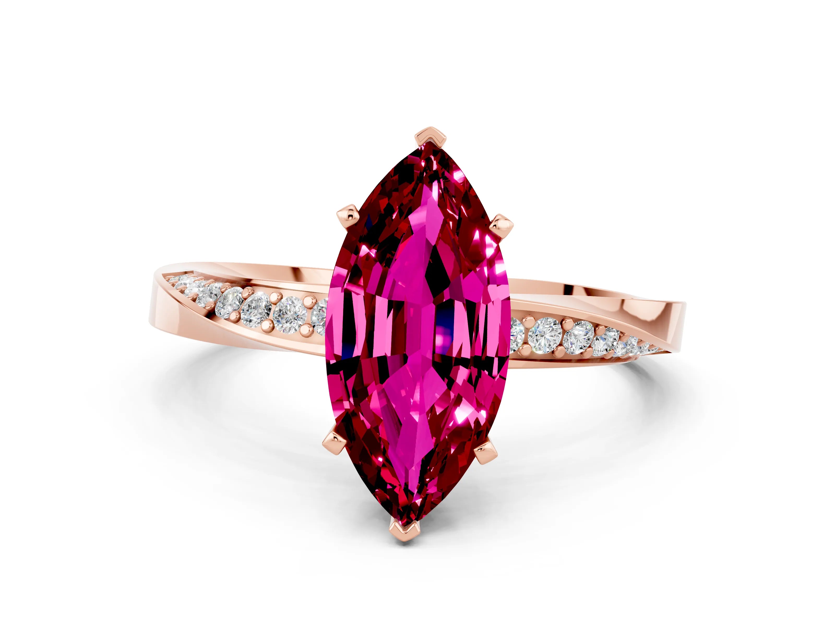 Rose gold Marquise Cut Garnet Engagement Ring with Side Stone Accents and Four-Prong Setting_27