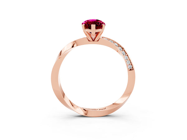 Rose gold Marquise Cut Garnet Engagement Ring with Side Stone Accents and Four-Prong Setting